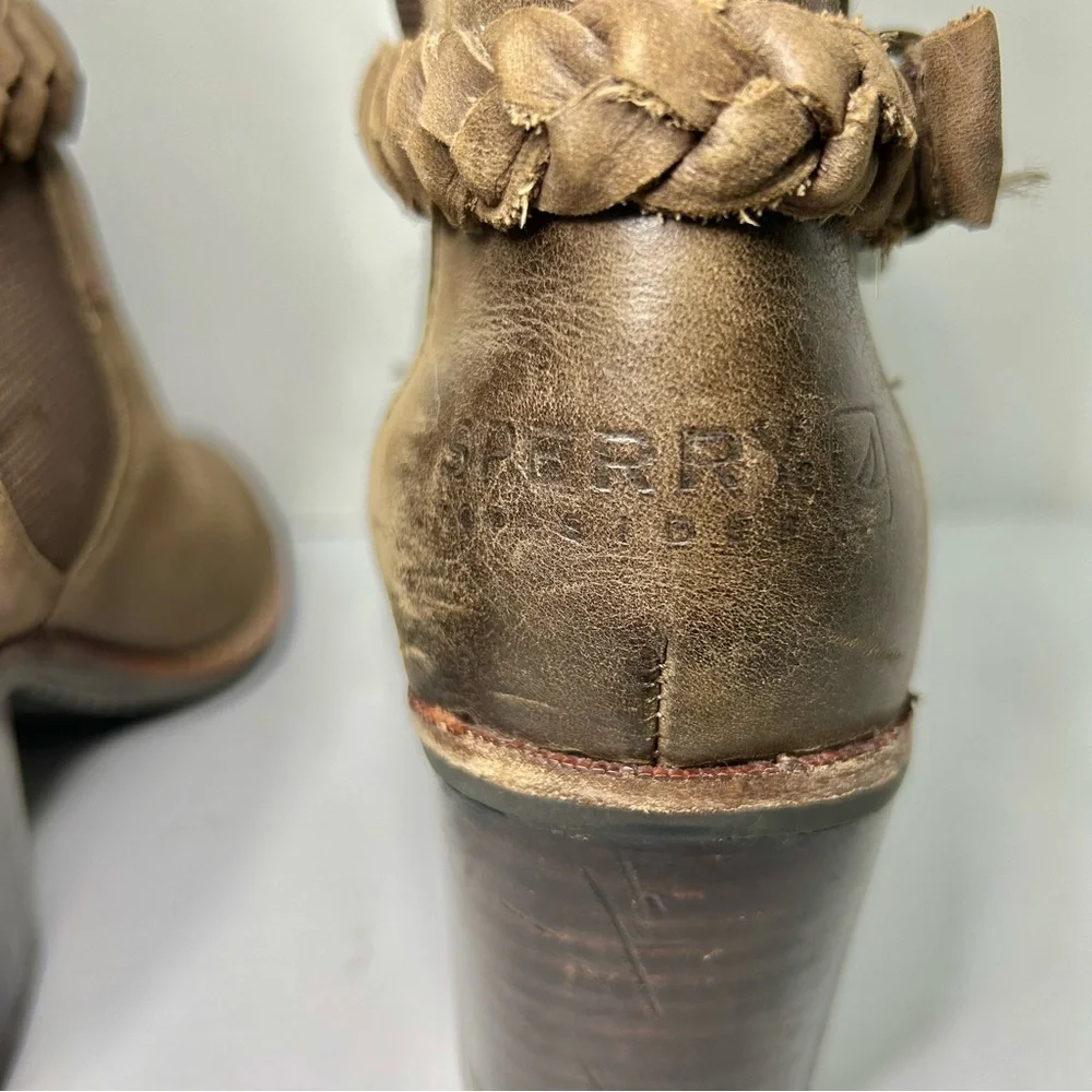 Sperry Top-Sider Liberty Brown Leather Ankle Boots Braided Buckle Detail Sz 7